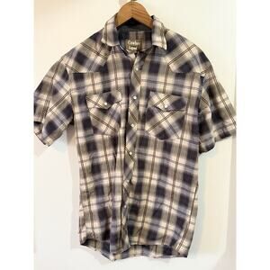 Cowboy Legend Pearl Snap Short Sleeve Shirt Mens Large Blue Brown Plaid Western